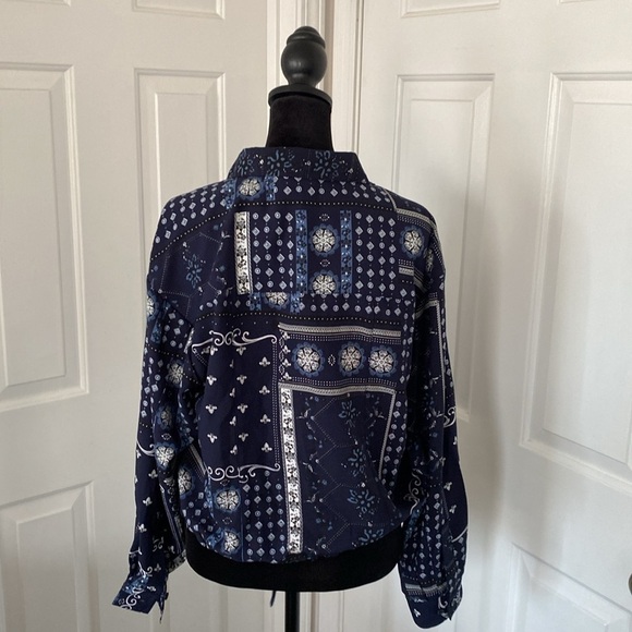 Scoop Retro Aesthetic Navy Patterned Women's Jacket. - Picture 4 of 14